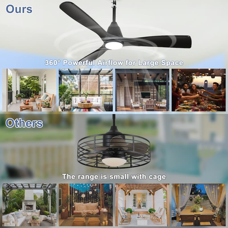 Outdoor Ceiling Fan with Light: Plug-in Hanging Fan, Remote App Control, 3CCT, 6-Speed