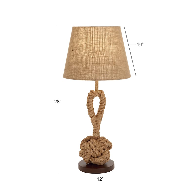 Brown Jute Rope Twisted Rope Room Floor or Table Lamp with Cream Linen Shade