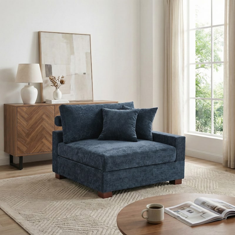 41" W Modern Chenille Corner Arm Accent Chair Sectional Module with Pillows
