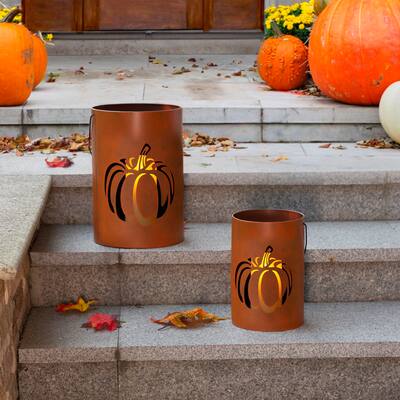 Glitzhome Set of 2 Metal Cutout Pumpkin Buckets Lantern