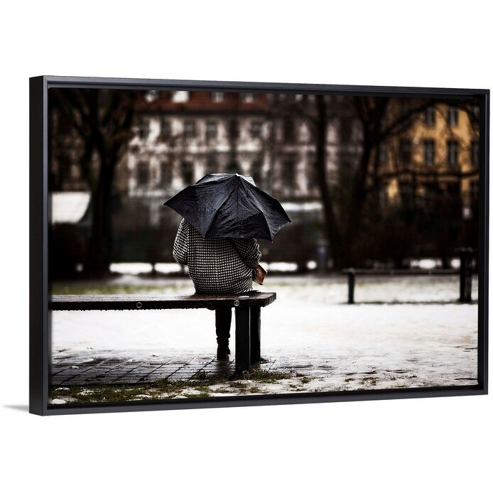 Shop Back Of Woman With Umbrella Sitting In The Rain Black Float Frame Canvas Art Overstock 25525611