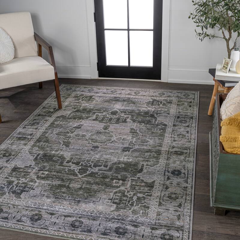 JONATHAN Y Dalyan Ornate Medallion Machine Washable Area Rug