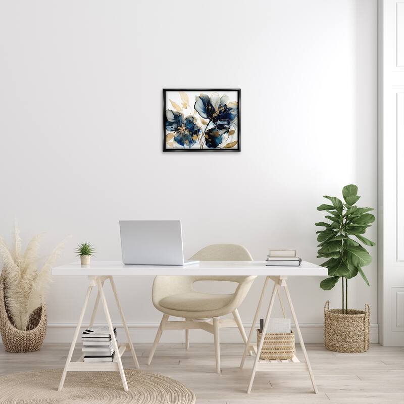 Stupell Blue Modern Flowers Framed Floater Canvas Wall Art Design by LSR Design Studio