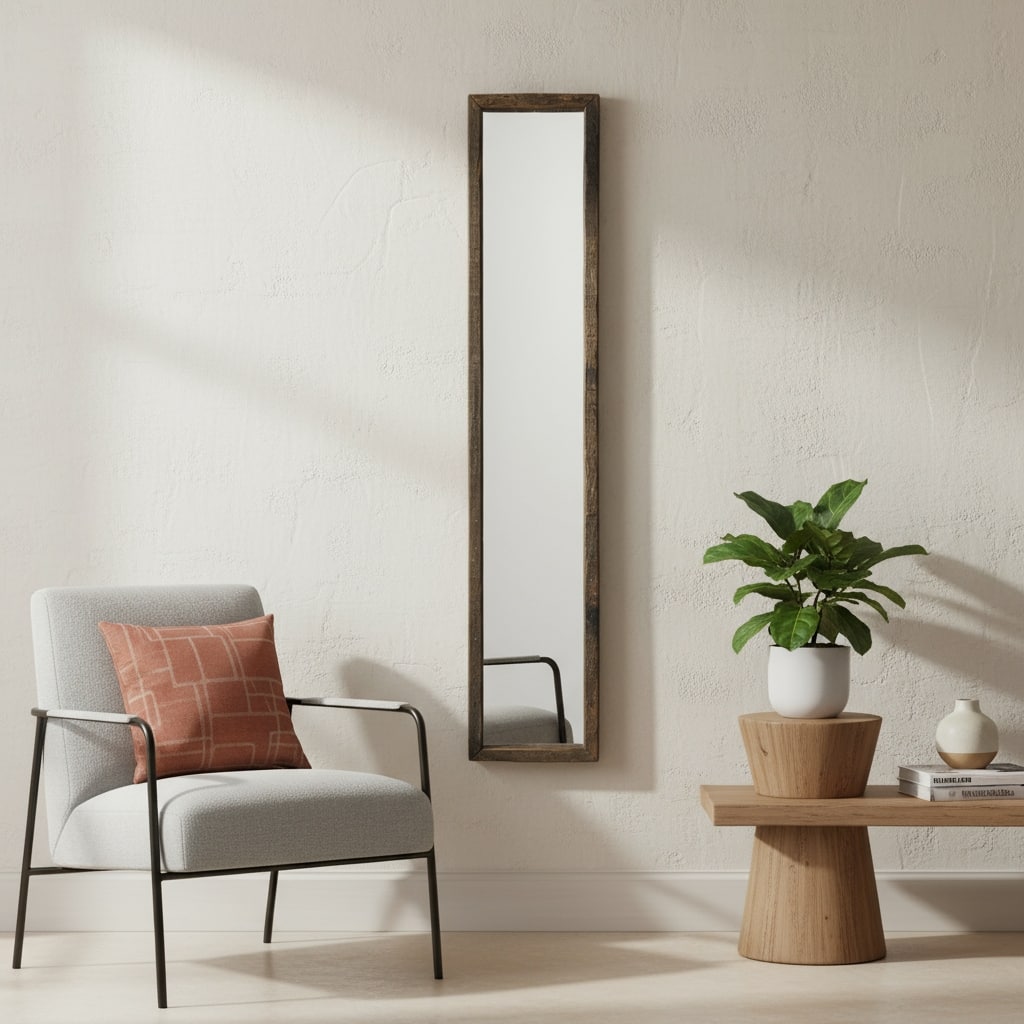 HomeRoots 59" Brown Solid Wood Framed Accent Mirror - 12.00 in. x 59.00 in. x 2.00 in.