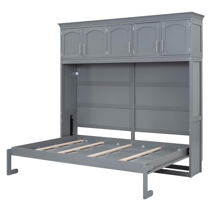 Queen Murphy Wall Bed with Cabinets - Multifunctional Space-Saving Bed with Mattress Support