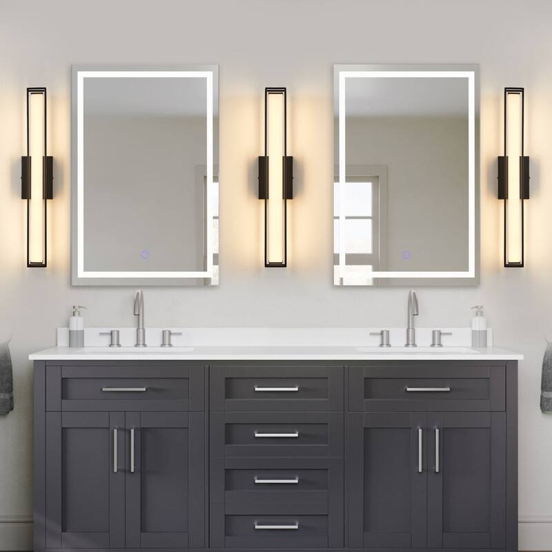 KAWOTI Geometric LED Vanity Light with Frosted Acrylic Shade - W24" x E4" x H4.25"