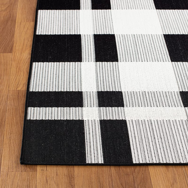 Contemporary Plaid Indoor/Outdoor Flatweave Waterproof Backyard Patio Area Rug