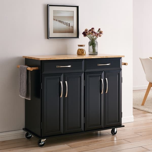 Shop Belleze Black Wood Top Portable Kitchen Storage Cart Island