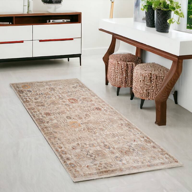 HomeRoots Floral Medallion Traditional Runner Area Rug - 72.00 in. x 30.00 in.  x 0.30 in.