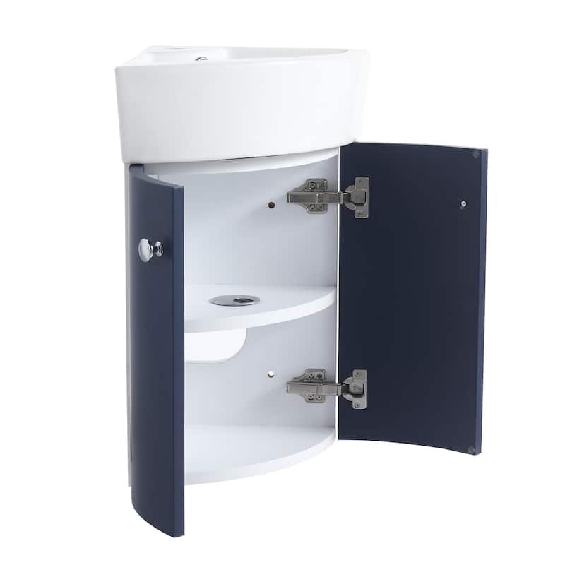 Corner Bathroom Vanity Sink Combo for Small Space - Navy Blue