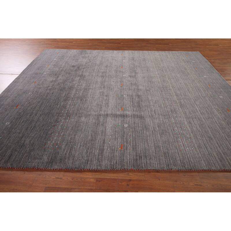 Gray & Brown Striped Gabbeh Indian Area Rug Handmade Wool Carpet - 8'2"x 9'6"