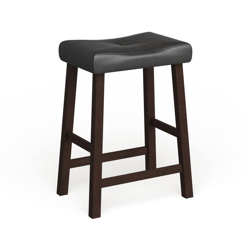 Crosley Vintage Mahogany Finish Upholstered Saddle Seat 24-inch High Bar Stools (Set of 2) - Set of 2 - Bar Height