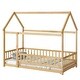 preview thumbnail 37 of 39, Twin Floor Bed with House Roof Frame, Safety Guardrails, and Fence Design