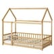 preview thumbnail 6 of 15, Twin Size Wooden House Floor Bed with Roof Frame, Safety Guardrails, Natural