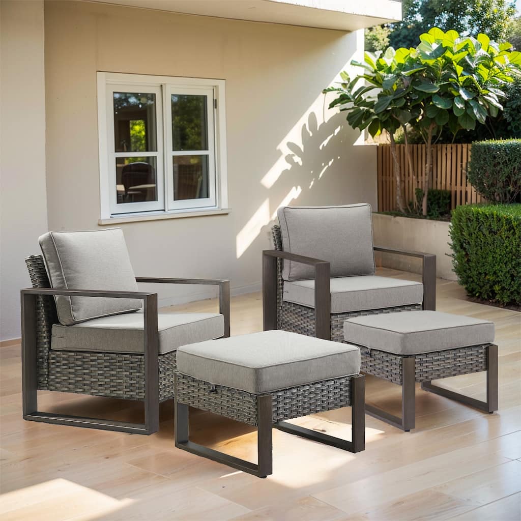 PE Rattan Chair and Ottoman Footstool Set - Grey