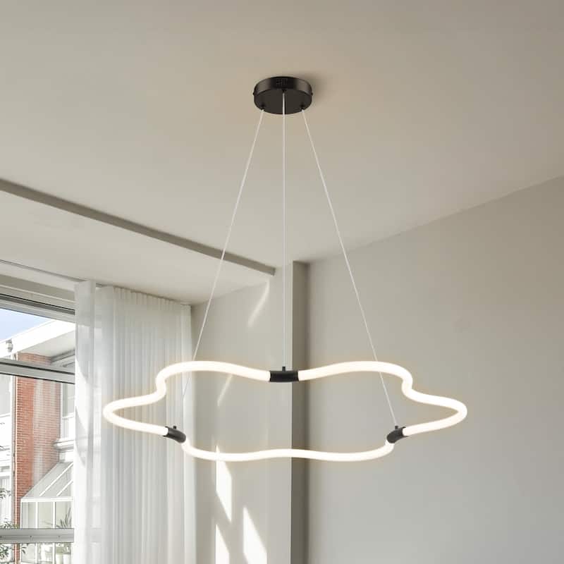 Vara 31.5" Contemporary Minimalist Metal/Acrylic Adjustable Dimmable Cloud Integrated LED Chandelier, by JONATHAN Y