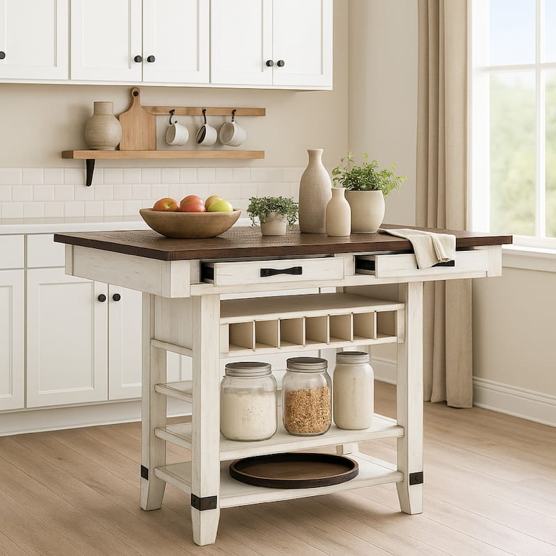 Cam 60 Inch Counter Height Dining Table, Contemporary Design, White, Brown