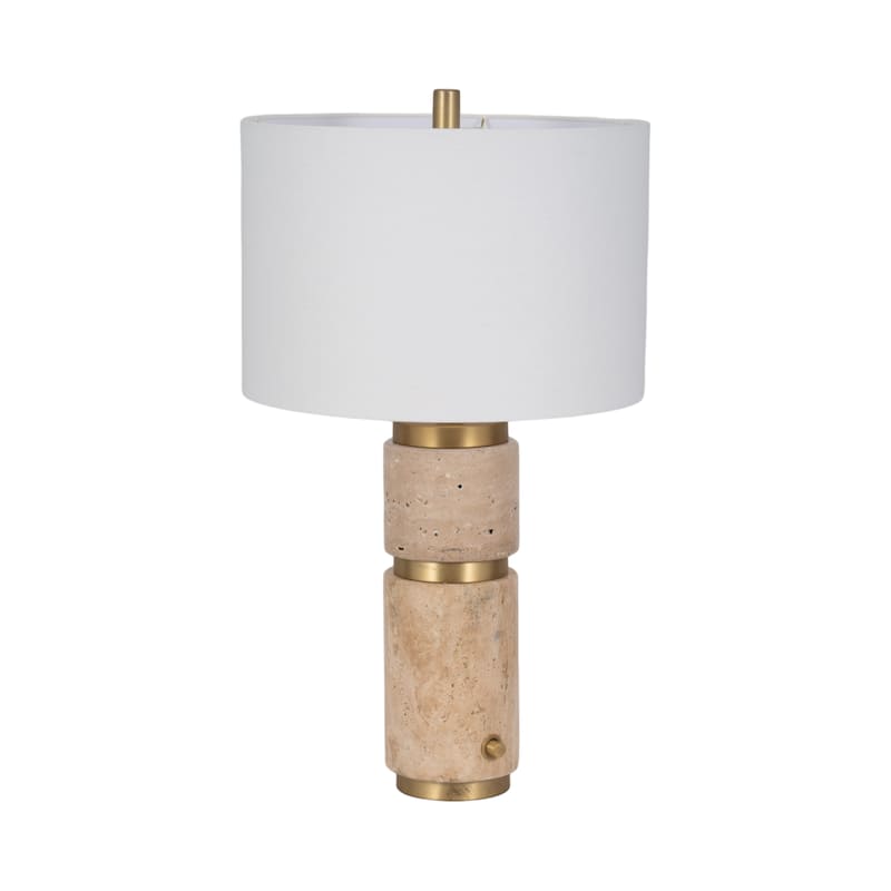 Sagebrook Home 26" Knox Travertine Table Lamp, Gold/Ivory, Cylinder, 26"H - 15" x 15" x 26"