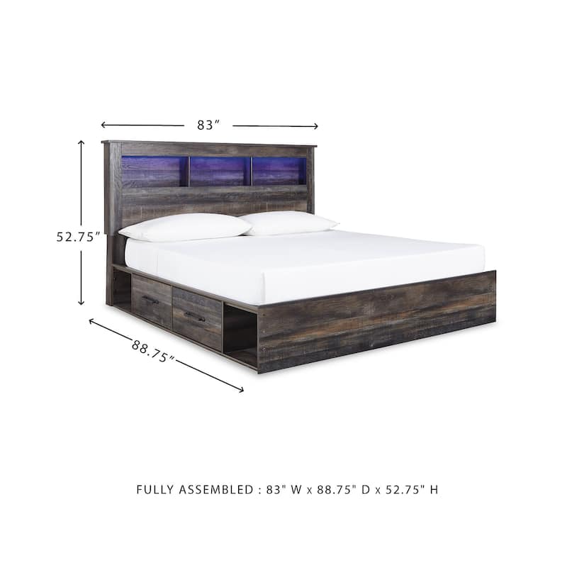 Drystan Rustic Brown Bookcase Bed with 2 Under Bed Storage Drawers