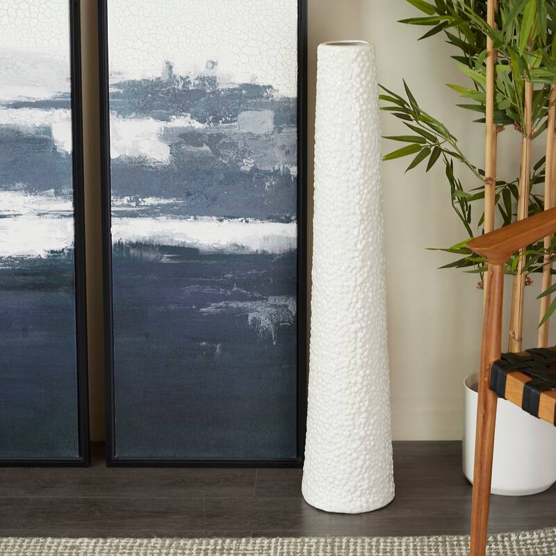 Minimalist Ceramic Modern Tall Vase with Bubble Texture - Silver, Black, Gold, White - White - 8"W, 39"H