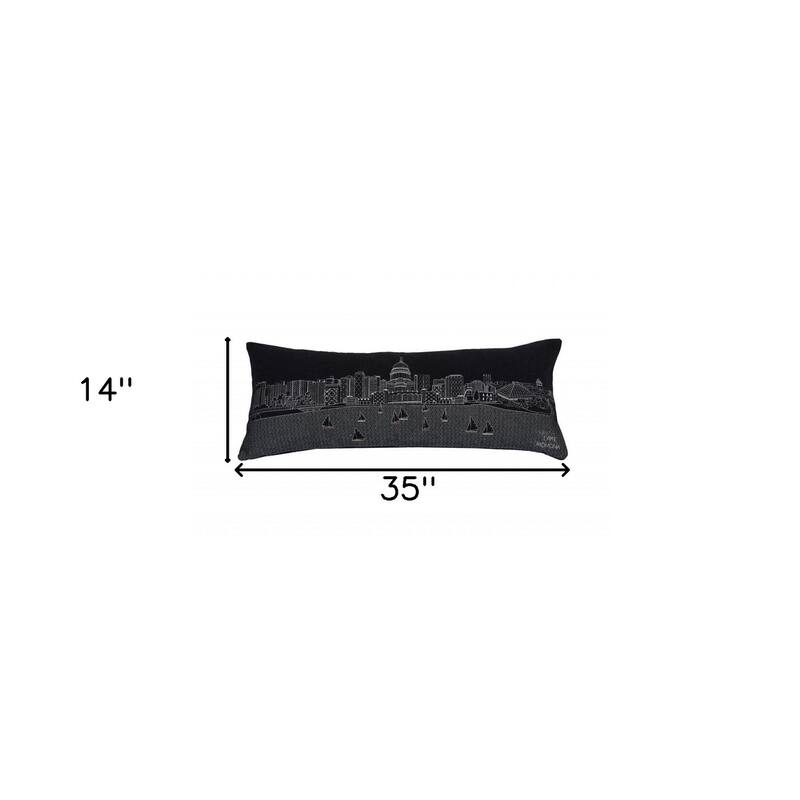 HomeRoots 35" Black Madison Nighttime Skyline Lumbar Decorative Pillow