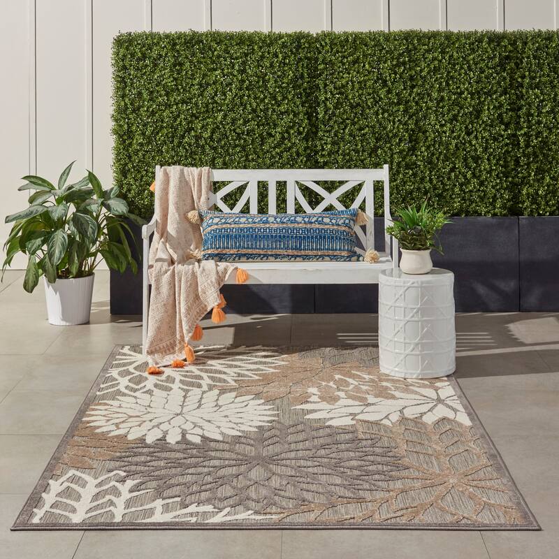 Nourison Aloha Floral Modern Indoor/Outdoor Area Rug - 6' x 9' - Cream/Grey