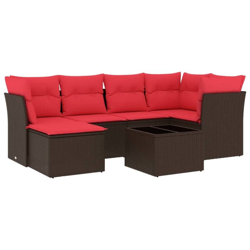 vidaXL 6/7 Piece Patio Sofa Set with Cushions Black/Brown/Gray Poly Rattan - 21.7 x 24.4 x 27.2