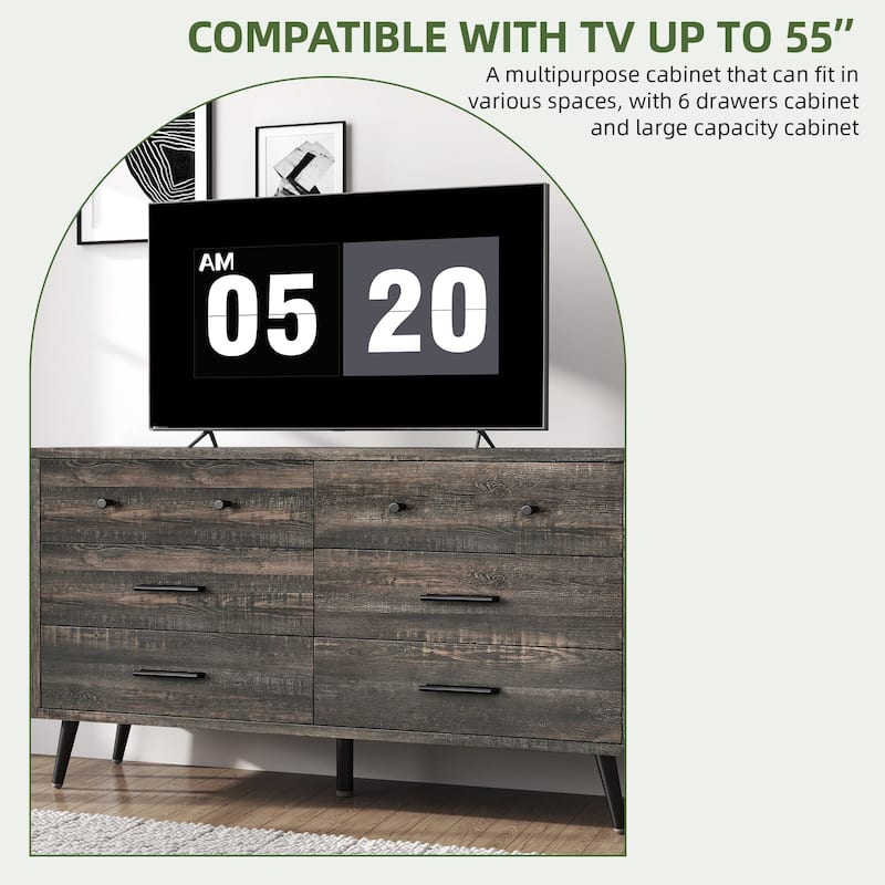 Rustic TV Stand for 65" TV, Entertainment Center with 6 Storage Drawers