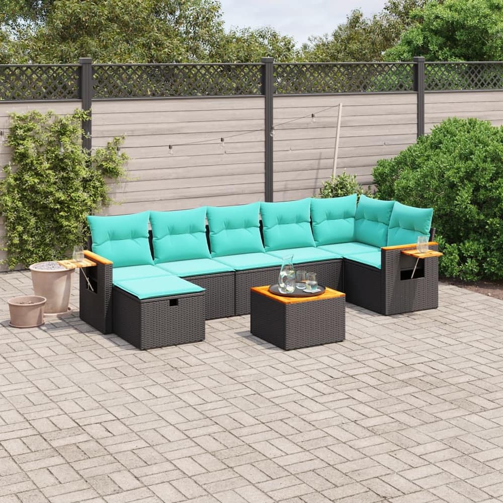 vidaXL Patio Sofa Set with Cushions Outdoor Conversation Furniture Poly Rattan - 24.4" x 24.4" x 27.2"