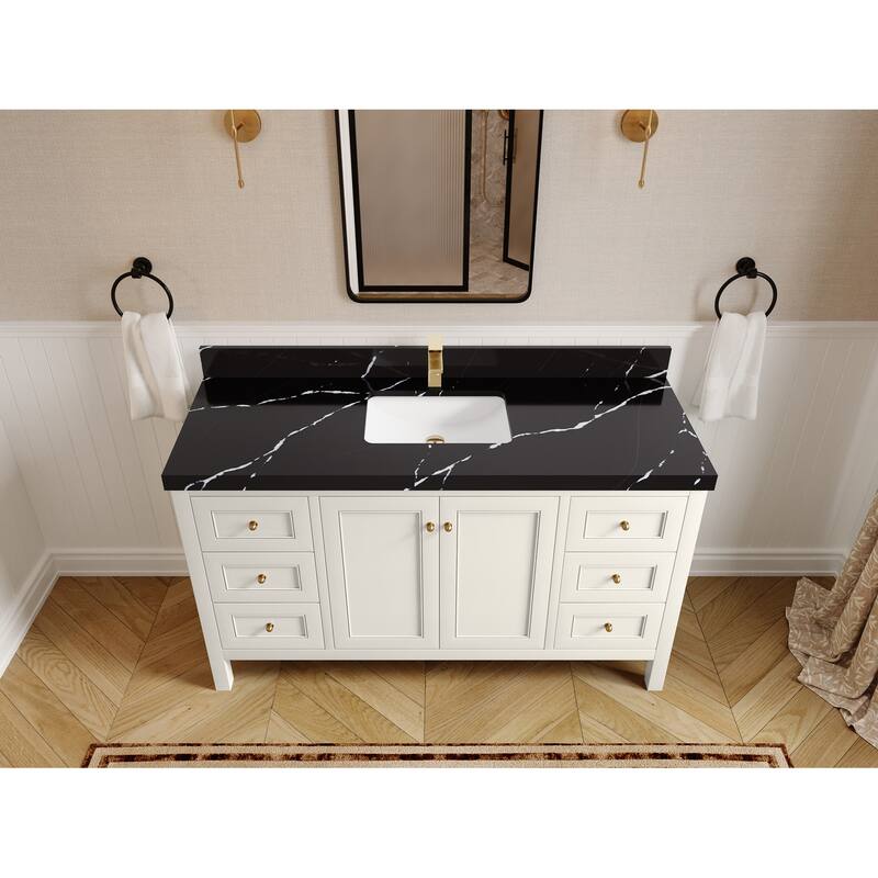 Willow Collections 60 in. W x 22 in. D Nashville Single Sink Bathroom Vanity with Countertop - 2"Calacatta Black - Ivory