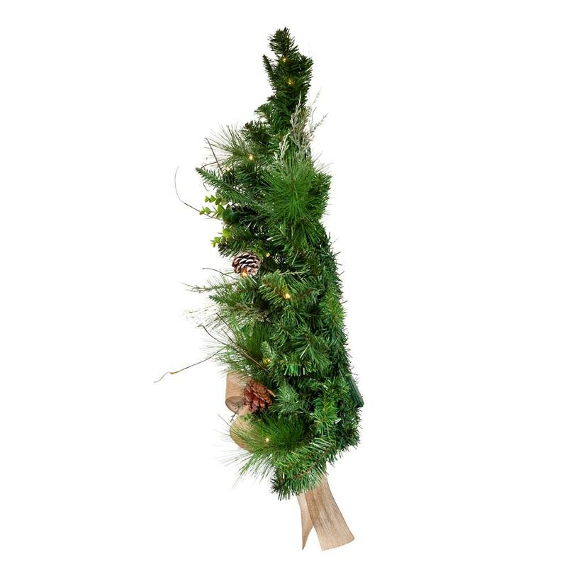 Kurt Adler 26-Inch Pre-Lit Pinecone Wall Tree With Bow - Green