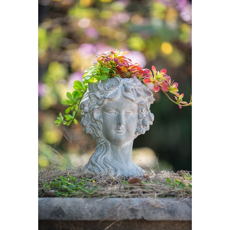 Cement Bust Wall Planter - Indoor Outdoor Home Garden Decor, 8" x 9" x 11.5"