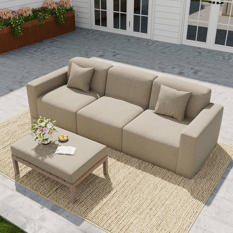 100" W No Assembly Outdoor Patio Modular Sofa with Coffee Table
