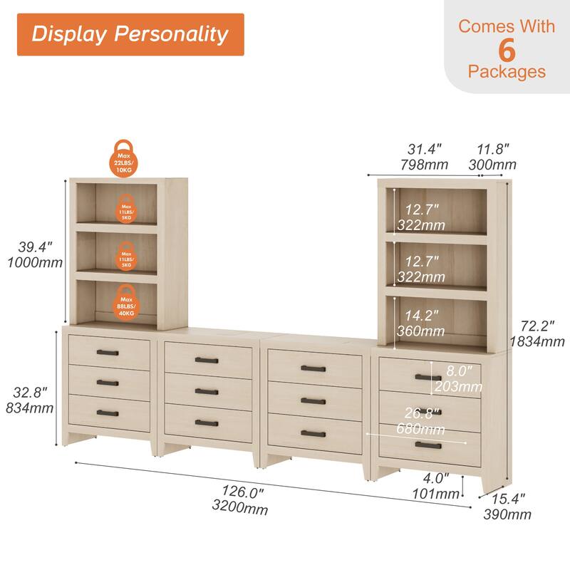 WAMPAT Farmhouse TV Stand for 75 inch TVs, Modular Media Console with Storage Drawers