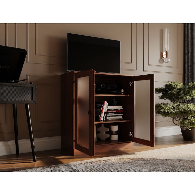 Palace Imports 100% Solid Wood TV Stand with Frosted Glass Doors for TVs up to 32"