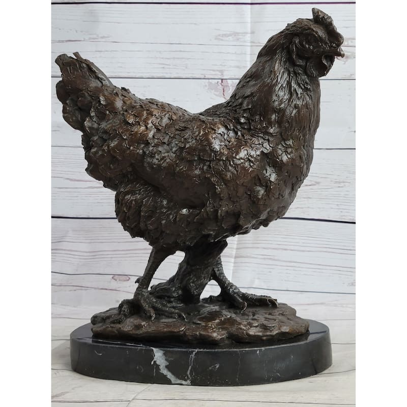 Bronze Sculpture Large Chicken Rooster Farm Animal Home Decor Marble Figurine
