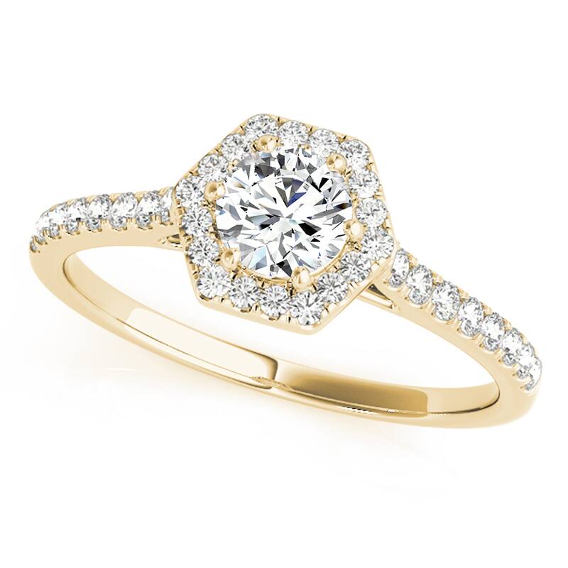 Auriya 14k Yellow Gold Lab Grown Round Diamond Halo Engagement Ring 0.50 to 5.00 ct. tw. (F-G VS)