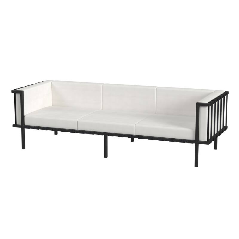 HomeRoots 77" Black Iron and Cushions Patio Sofa