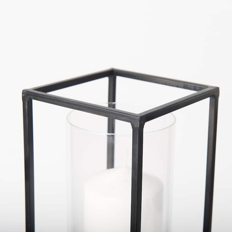 Cindy Matte Black Metal With Hurricane Glass 5 Candle Holder