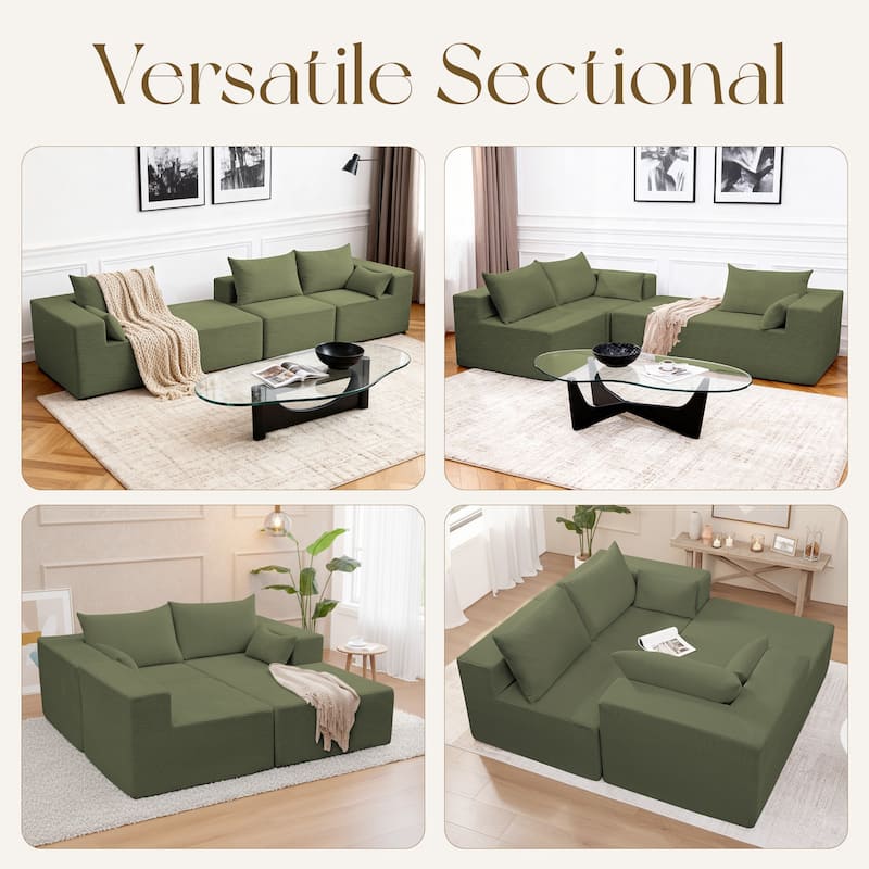 Oversized L-shaped Plush Corduroy Couch, Sectional Sofa with Deep Cushions and Chaise Lounge