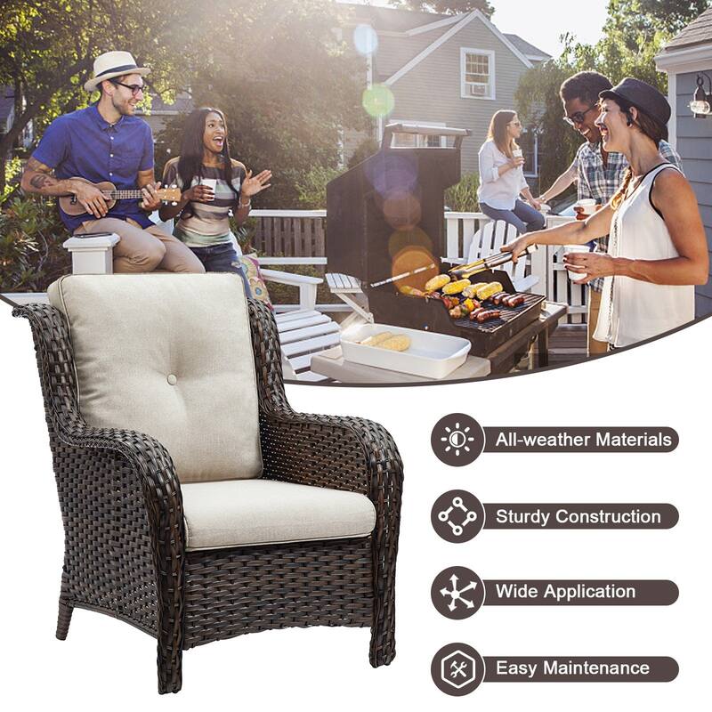 Outdoor Sofa Chair with Coffee Table and Ottoman