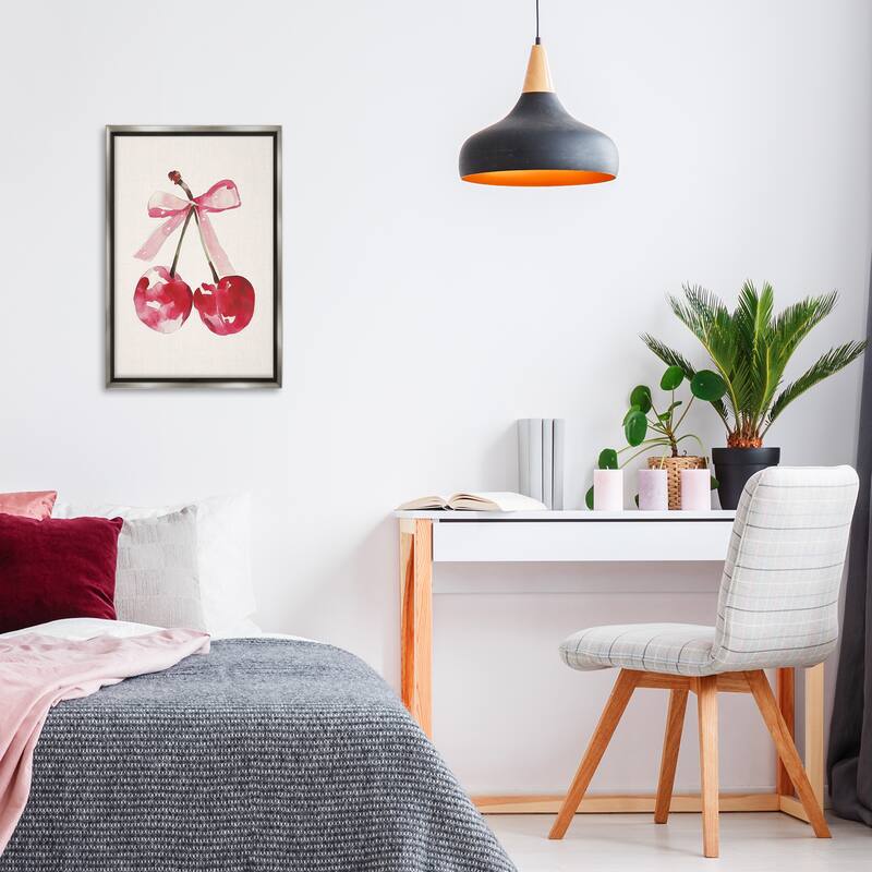 Stupell Mod Cherries Tied in Bow Framed Floater Canvas Wall Art Design By LSR Creative Studio