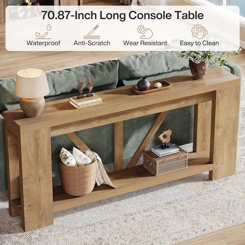 70.9” Brown MDF Entryway Table, 2-Tier Console Table for Living Room