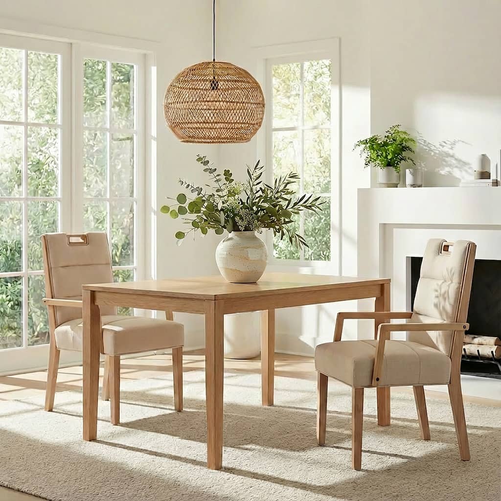 Christopher Knight Home - Modern Upholstered Rubber Wood Dining Chairs with Armrests