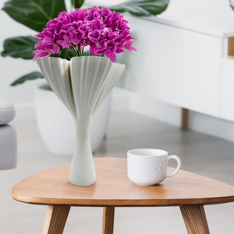 15 Inch Tall White Ceramic Abstract Vase in White