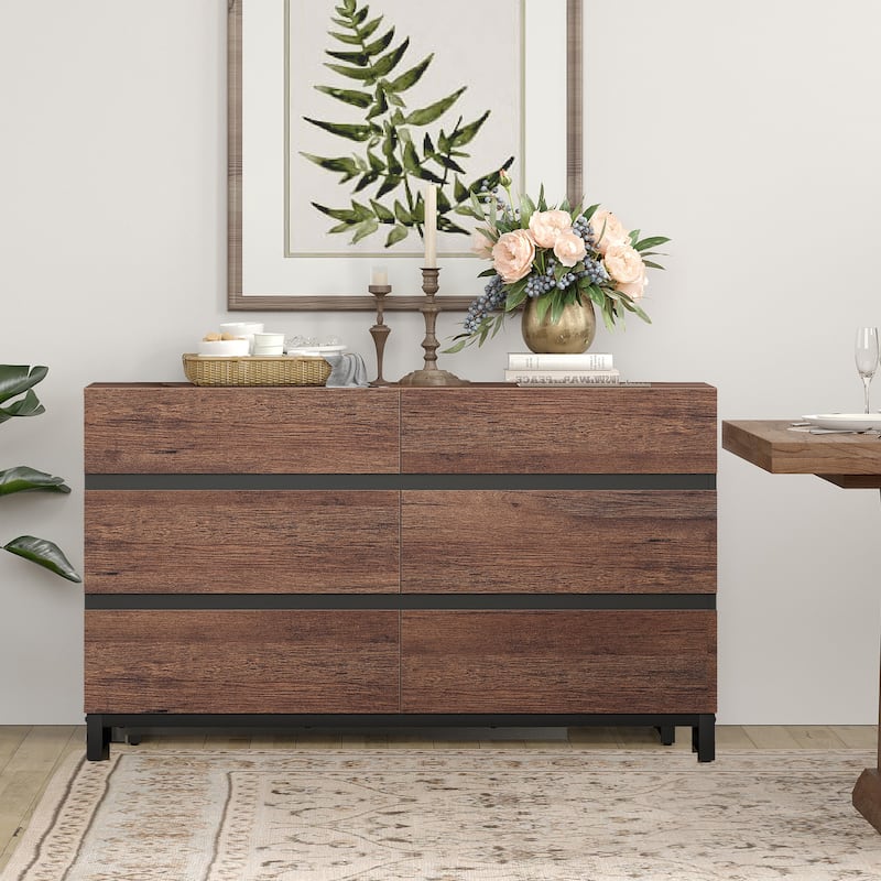 WAMPAT Modern Buffet Sideboards, Sideboard Buffet Cabinet with 6 Drawers , Coffee Bar Storage Cabinet for Kitchen
