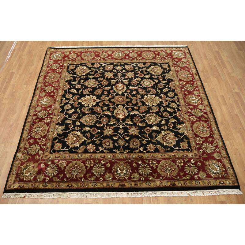 Hand Knotted Oriental 100% Wool Carpet Traditional All-Over Black Agra Area Rug - 8' 1'' X 8' 3''