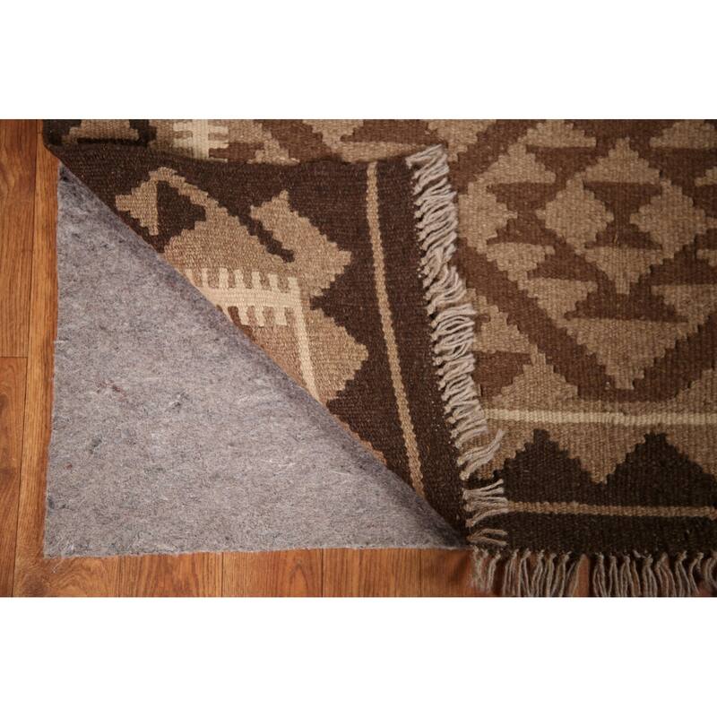 Brown Kilim Oriental Area Rug Hand-woven Reversible Wool Foyer Carpet - 3'5" x 5'2"