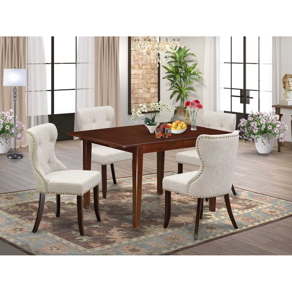 5-Piece Mahogany Finish Solid Wood Top - Dining Room Set Seats-4