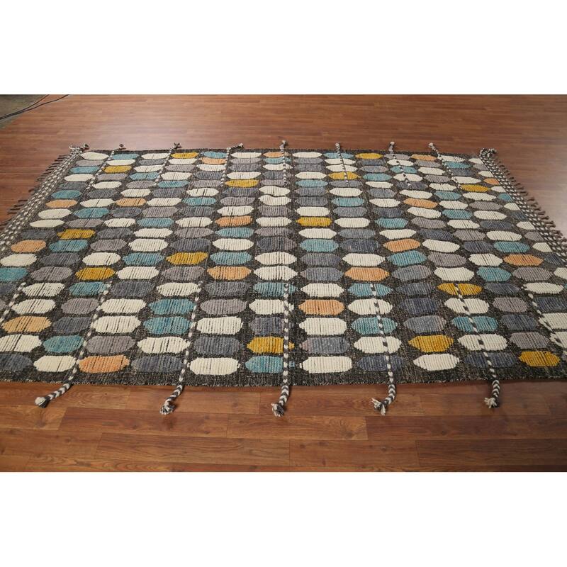 All-Over Geometric Moroccan Contemporary Area Rug Handmade Wool Carpet - 5'11"x 9'7"